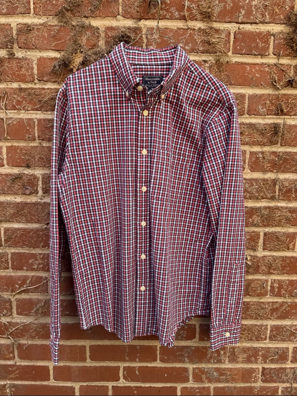 Abercrombie & Fitch Red and Blue Check Button-Down Shirt